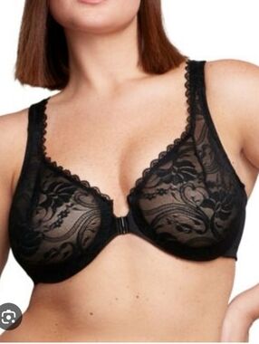 Glamorise Black Lace Full Coverage Front-Closure Bra Woderwire Sz38DD  Streth